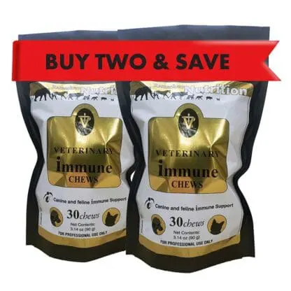 Vet Immune Chews was developed as a convenient and potent daily treat for puppies and kittens during their first year of vaccines. They can also be given to dogs and cats of all ages as a healthy treat.