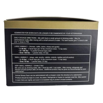 Animal Stress Pack is an all-animal wellness product. This product provides animal health support during the stresses associated with birthing, performance, or travel.