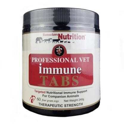Vet Immune Professional Tabs are formulated for therapeutic use in animals as an adjunct to chemotherapy, surgery, or radiation.