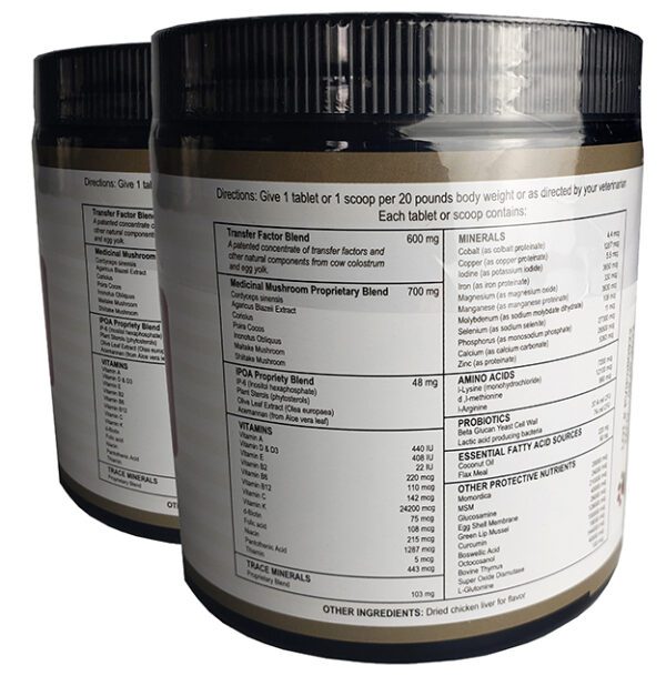 Professional Vet Immune Powder, formulated for therapeutic use in animals as an adjunct to chemotherapy, surgery, or radiation.