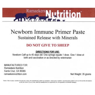 Newborn Immune Primer Paste Sustained Release with Minerals can increase the animal’s response to antibiotics and is our only antiviral agent available for practical field application.